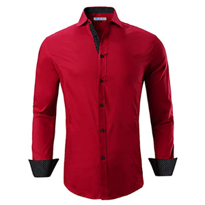 Fabbricazione degli uomini del <span class=keywords><strong>cotone</strong></span> spandex solido di colore a maniche lunghe camicia di vestito convenzionale - Product Image 3