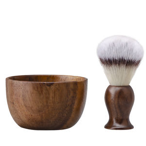 ZY Ensemble <span class=keywords><strong>de</strong></span> blaireaux pour hommes avec manche en bois <span class=keywords><strong>de</strong></span> noyer Bol en bois <span class=keywords><strong>de</strong></span> sapele Logo personnalisable Brosse à <span class=keywords><strong>cheveux</strong></span> synthétique/blaireau Savon à raser - Product Image 2