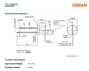 OSRAMs SPL PL90AT03 ดิโอดเลเซอร์อินฟราเรดพลังงานสูง 905 นาโนเมตร 75 วัตต์ แบบ Through-Hole สำหรับโดรน หุ่นยนต์ และการตรวจจับแบบ 3 มิติ - Product Image 3