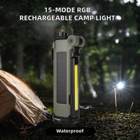 Mini lampe torche LED COB RGB en alliage d'aluminium, rechargeable par USB, étanche, 15 modes, avec mise au point réglable et lumière UV