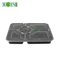 Boîte à Lunch Bento à emporter, 5 compartiments micro-ondes noir, coffre-fort jetable boîte en plastique, préparation de repas avec couvercle 1 pièce