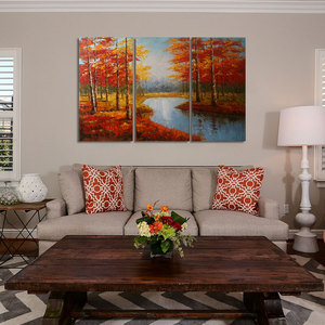 Original Art <strong>Decor</strong> Style 3-Piece Tree Natural Scenery Oil Painting Canvas <strong>Four</strong> <strong>Seasons</strong> Forest Wall Art Autumn Scenery Hanging - Product Image 3