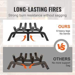 DB Wholesale 18-Inch Heavy Duty <b>Fireplace</b> <b>Log</b> Grate with 6 Support Legs 3/4'' Solid Powder-Coated Steel Bars Firewood Holder - Product Image 3