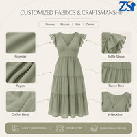 Robe midi d'été Zesheng pour femme, manches à volants, col en V, robe décontractée bohème, robe de plage fluide à plusieurs niveaux, robe de fête