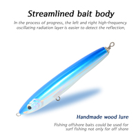 Leurre de pêche Tolure 90g, leurre crayon en bois fait main, appâts en bois pour la pêche en mer, matériel de pêche pour bar rayé, thon et gros poissons.