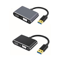 Adaptateur USB vers VGA double sortie 1080P à large bande passante, gaine PVC, blindage tressé, convertisseur vidéo pour vente en gros B2B