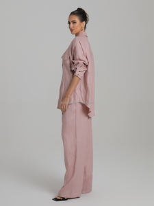 Ensemble en Lin Haut de Gamme pour <span class=keywords><strong>Femme</strong></span>, Décontracté et Polyvalent, Chemise et <span class=keywords><strong>Short</strong></span> en Laine Solide, Protection Solaire, Idéal Printemps/Été - Product Image 6