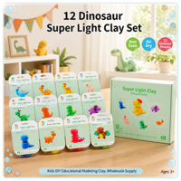 Kit de Pâte à Modeler Dinosaures en Gros – Kit Créatif pour Enfants – Jouet Éducatif DIY – Argile Souple Auto-Durcissante pour la Classe