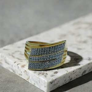 Elegant 22K Gold <b>Mens</b> <b>Ring</b> with Triple Diamond Layer Curved Design Stylish Heavy Finger <b>Ring</b> Luxury Jewellery - Product Image 3