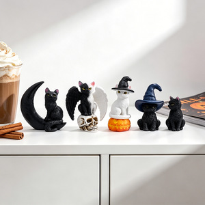 Nuovo Arrivo Transfrontaliero: Decorazione Auto Fai-da-te con Gatto Gemello Cartone Animato Bianco e Nero di Halloween in Resina - Simpatico Accessorio - Product Image 2
