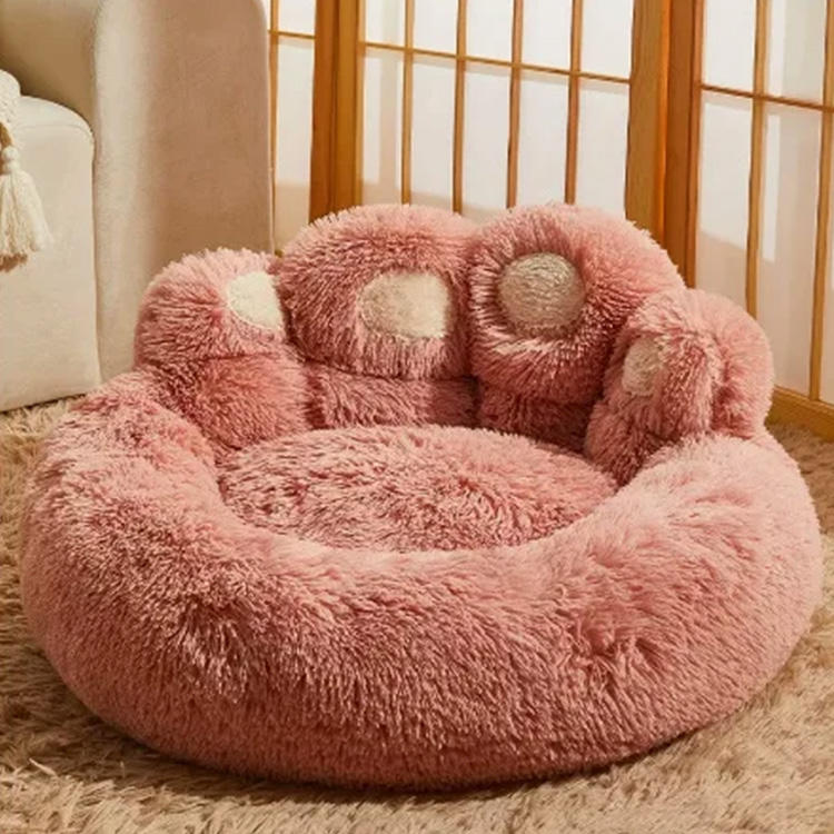 Comfy Dog Bed All Seasons Paw Shape Long Plush Warm Cat Bed