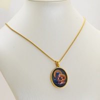 Collier pendentif effet camée Lincy Jésus Vierge Marie pour l'Église catholique, plaqué or 18 carats PVD, bijoux fantaisie, vente en gros