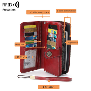 Portefeuille <span class=keywords><strong>Femme</strong></span> Long en Cuir Huilé Bloqueur RFID, Double Rabat Multi-Fonctionnel <span class=keywords><strong>Porte</strong></span>-Cartes de Crédit, Style Rétro Grande Capacité - Product Image 3