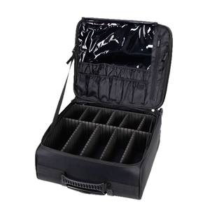 Boîte de rangement grande capacité Qihui pour maquillage, avec couvercle à fermeture éclair, couleur noire unie, pour usage domestique, pour le nail art et le maquillage - Product Image 1
