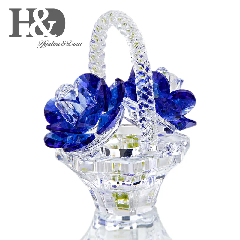 H & d cristal azul rosa flor de vidro, artesanato, peso papelaria, enfeites, figurinhas, decoração de festa de casamento, presente para mamãe