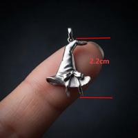 Pendentif breloque chapeau de sorcière gothique en acier inoxydable avec nœud, thème magique effrayant, mini bijou pour collier DIY, vente en gros