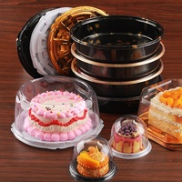 Boîte en PET épaisse de 10 pouces ronde avec base en feuille dorée et noire, couvercle transparent, récipient alimentaire jetable pour l'emballage de cheesecake et de pâtisserie