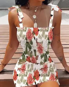 2022 new summer floral print off-neck tube top cinched waist dress women's clothing in stock