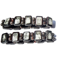 Bracelets réligieux de 6mm, en bois, avec assortiment d'images catholique, icônes de la religion, bijoux extensibles