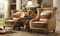 Ensemble de canapés de luxe au design élégant, en bois massif, pour salon, avec revêtement en tissu, canapés Chesterfield à structure en bois
