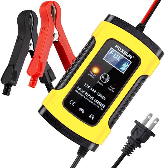 12V 5A Motorcycle Car Pulse Repair Lead Acid Battery Charger with LCD Display FOXSUR EU US UK