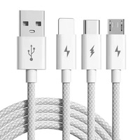 Câble de charge rapide 66W 3 en 1 6A, conducteur en cuivre pur, gaine en nylon, 1m, type C, micro USB pour ordinateur, écouteurs, iOS et imprimante