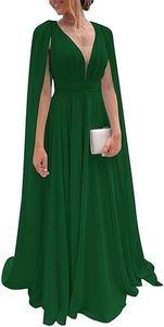<span class=keywords><strong>Vestido</strong></span> de Dama de Honor de Gasa de Varias Piezas <span class=keywords><strong>con</strong></span> Mangas Tipo <span class=keywords><strong>Capa</strong></span>, <span class=keywords><strong>Vestido</strong></span> Formal para Invitadas de Boda, <span class=keywords><strong>Vestido</strong></span> <span class=keywords><strong>Largo</strong></span> Plisado para Mujer - Product Image 3