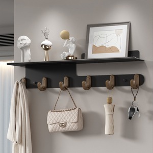 Wall Mounted Coat Rack With Shelf Self Adhesive Hooks Minimalist Entryway Storage For Hallway Bedroom Door Hook - Product Image 1