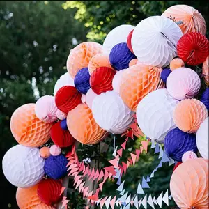 2022 Hot Selling 10cm 15cm 20cm 25cm 30cm Mix Colors Hanging Paper Wall Wedding Decoration Honeycomb Ball