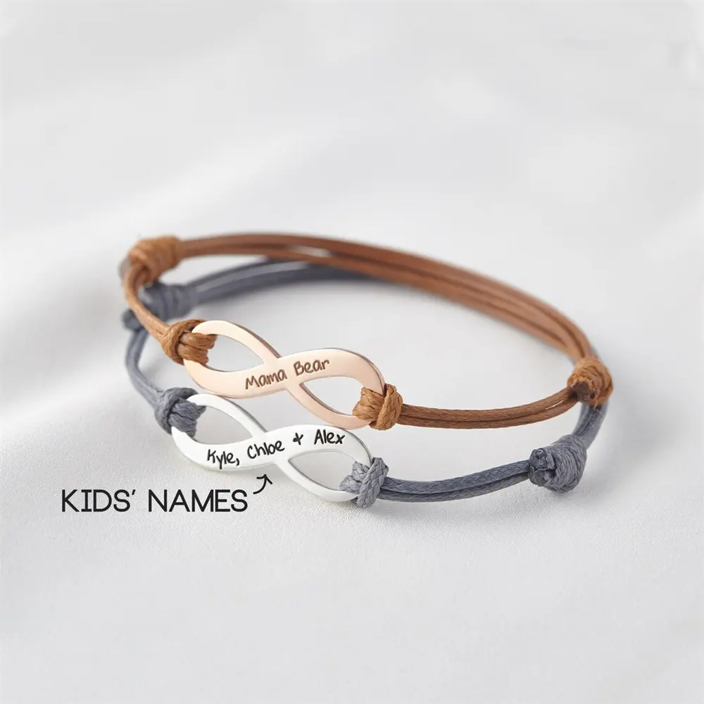 Gravure personnalisée ID logo infinity bracelet en acier inoxydable argent rose or 18k estampage bracelets à breloques infinité vierges