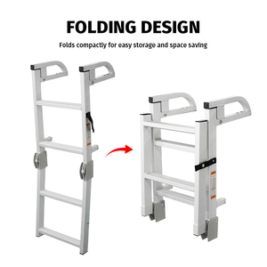 Escalera Plegable de 4 Peldaños para Bote Pontón HOMFUL, Escalera de Embarque de Aluminio con Barandillas Dobles, Carga Máxima de 300 LBS, Montaje en Cubierta que Ahorra Espacio - Product Image 3