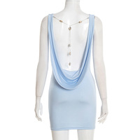 Viviblook D25DS585 – Nouvelle Robe Mini Moulante Sexy pour Femme, Été, Couleur Unie, Col Halter, Décoration Chaîne, Sans Manches, Grand Dos Nu, Taille Élastique