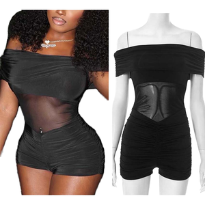 FS17918D Women <b>Strapless</b> Solid Knitted Mesh Jumpsuits Sexy Clubwear Streetwear Autumn Skinny - Product Image 1