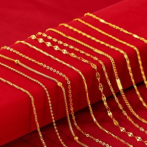Collier pour femme en acier inoxydable, long, avec chaîne Figaro et chaîne fine à maillons ondulés, plaqué or 18 carats, inaltérable - Product Image 1