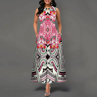 Robe longue sans manches de marque privée pour femmes, jupe à imprimé positionné, robe maxi bohème vintage, robe sexy pour femmes matures