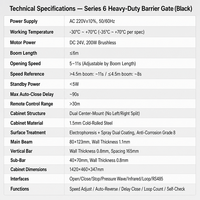 Barrière de sécurité automatique robuste noire à double armoire DC 200W avec contrôle d'accès par carte RFID/IC et démarrage/arrêt progressif 6m