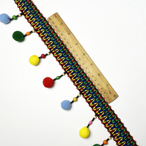 Mousse en <span class=keywords><strong>coton</strong></span> colorée, 2 pièces de 7 cm de largeur, fait à la main, frange Pom, dentelle avec perles en bois, boules poilues pour écharpe, textile de maison - Product Image 5