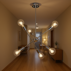 Modern 6-<b>Light</b> Chrome <b>Sputnik</b> Pendant Chandelier 3500K LED Warm White <b>Light</b> <b>Fixture</b> for Hallway Dining Room Mid Century Style - Product Image 2