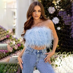 Ladies Cropped Wraps Zipper Sleeveless Bustier Corset <strong>Top</strong> Fur Strapless Ostrich <strong>Feather</strong> <strong>Top</strong> - Product Image 4