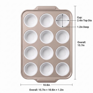 <span class=keywords><strong>Moule</strong></span> <span class=keywords><strong>à</strong></span> muffins 12 cavités en silicone, plateau <span class=keywords><strong>à</strong></span> cupcakes en acier au carbone, <span class=keywords><strong>moule</strong></span> <span class=keywords><strong>à</strong></span> gâteau rond antiadhésif, ustensile de cuisson résistant <span class=keywords><strong>à</strong></span> la chaleur - Product Image 3