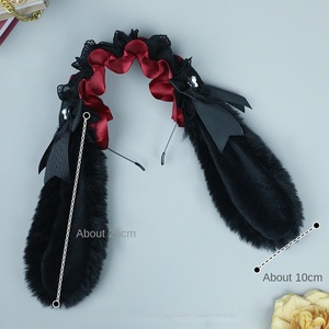 Cerchietto Lolita con Orecchie da Coniglio in Peluche e Nastro per Bambini e Donne, Accessorio per Cosplay Comic-Con in Poliestere - Product Image 2