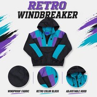 Chaqueta Anorak para Hombre, Estilo Retro de los 90, Bloques de Color, Media Cremallera, Exterior de Nailon, Ligera, Transpirable, Bolsillo Frontal, Ropa Urbana, Personalizable OEM