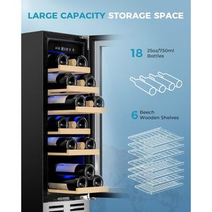 Enfriador de vino Euhome para 18 botellas, refrigerador de 12 pulgadas, empotrado o independiente, de acero inoxidable con puerta de vidrio aislante. - Product Image 2