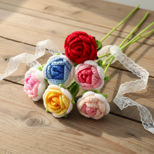 2025 nuovo all'ingrosso fatto a mano rosa artificiale maglia fiore Crochet Bouquet di fiori per la festa della mamma regalo di san valentino - Product Image 1
