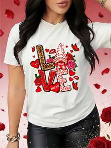 Olaryo&Co T-shirt da donna a maniche corte per San Valentino, girocollo, stampa cuore leopardato, top casual primavera estate 100% cotone - Product Image 3