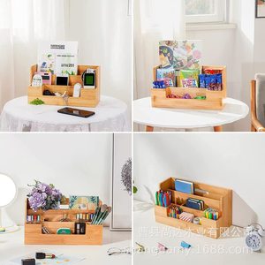 Bamboo desktop storage rack for home, bedroom, makeup brush and hair clip organization, office <b>file</b> storage rack - Product Image 2