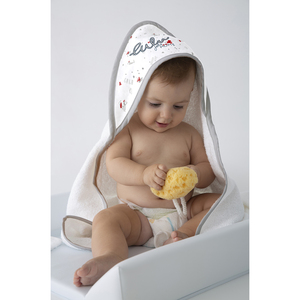 JOLIE MOME Gris telo da bagno bambino con cappuccio + guanti 75x75 quadrati ricamati in pile di corallo per la cura dei bambini - Product Image 3