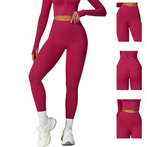 Pantalon de yoga et d'entraînement pour femme, taille haute, couleur unie, 220g, en nylon et élasthanne, à coutures, séchage rapide, longueur cheville, effet ventre plat, vente en gros - Product Image 1