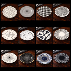 Piatti da pranzo in ceramica geometrici bianchi e neri minimalisti all'ingrosso, piatti decorativi in porcellana per ordini aziendali all'ingrosso - Product Image 1