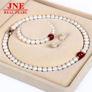 Kalung Mutiara Alami Manik-manik Bulat Batu Akik Merah Kalung Mutiara Simpul Yuanbao Hadiah Hari Ibu untuk Orang Tua - Product Image 1